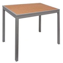 BFM Seating Longport 32" Square Silver Aluminum Outdoor / Indoor Standard Height Table - Synthetic Teak