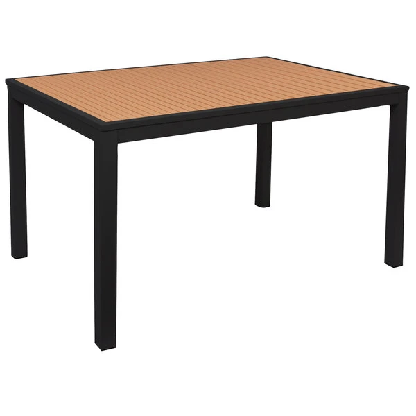BFM Seating Longport 32" X 48" Rectangular Black Aluminum Outdoor / Indoor Standard Height Table - Synthetic Teak 1 BFM Seating Longport 32" X 48" Rectangular Black Aluminum Outdoor / Indoor Standard Height Table - Synthetic Teak