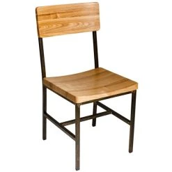 BFM Seating Memphis Distressed Rustic Clear Coated Steel Side Chair With Natural Ash Wooden Back And Seat