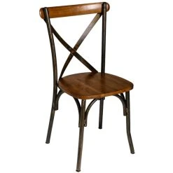 BFM Seating Henry Distressed Rustic Clear Coated Steel Side Chair With Autumn Ash Wooden Back And Seat