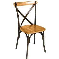 BFM Seating Henry Distressed Rustic Clear Coated Steel Side Chair With Natural Ash Wooden Back And Seat