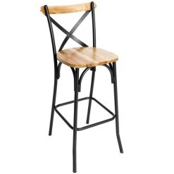 BFM Seating Henry Sand Black Steel Bar Height Chair With Natural Ash Wooden Back And Seat