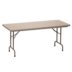 Correll Folding Table, 30" X 60" Tamper-Resistant Plastic, Mocha Granite