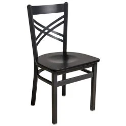BFM Seating Akrin Sand Black Steel Side Chair With Cross Steel Back And Black Wooden Seat
