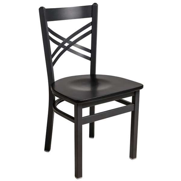 BFM Seating Akrin Sand Black Steel Side Chair With Cross Steel Back And Black Wooden Seat 1 BFM Seating Akrin Sand Black Steel Side Chair With Cross Steel Back And Black Wooden Seat