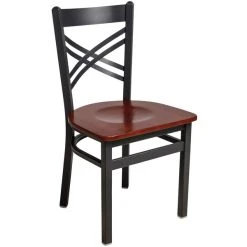 BFM Seating Akrin Sand Black Steel Side Chair With Cross Steel Back And Mahogany Wooden Seat