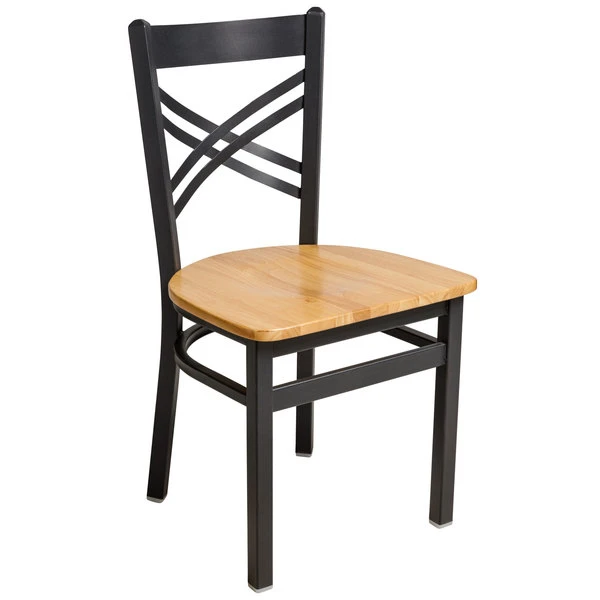BFM Seating Akrin Sand Black Steel Side Chair With Cross Steel Back And Natural Ash Wooden Seat 1 BFM Seating Akrin Sand Black Steel Side Chair With Cross Steel Back And Natural Ash Wooden Seat