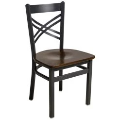 BFM Seating Akrin Sand Black Steel Side Chair With Cross Steel Back And Walnut Wooden Seat