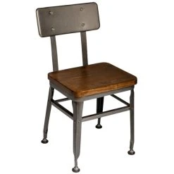 BFM Seating Lincoln Clear Coated Steel Side Chair With Steel Back And Autumn Ash Wooden Seat
