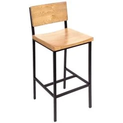BFM Seating Memphis Sand Black Steel Bar Height Chair With Natural Ash Wooden Back And Seat