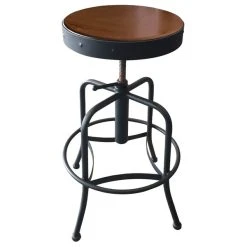 Holland Bar Stool 910BWMED Black Wrinkle Steel Height Adjustable Stool With Medium Finish Seat