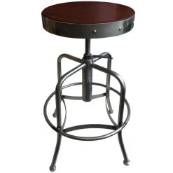 Holland Bar Stool 910CLDC Clear Coat Steel Height Adjustable Stool With Dark Cherry Finish Seat