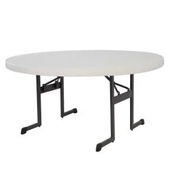 Lifetime 880313 60" Round Almond Professional-Grade Plastic Folding Table - 10/Pack