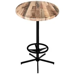 Holland Bar Stool OD21642BWOD30RRustic 30" Round Rustic Wood Laminate Outdoor / Indoor Bar Height Table With Foot Rest Base