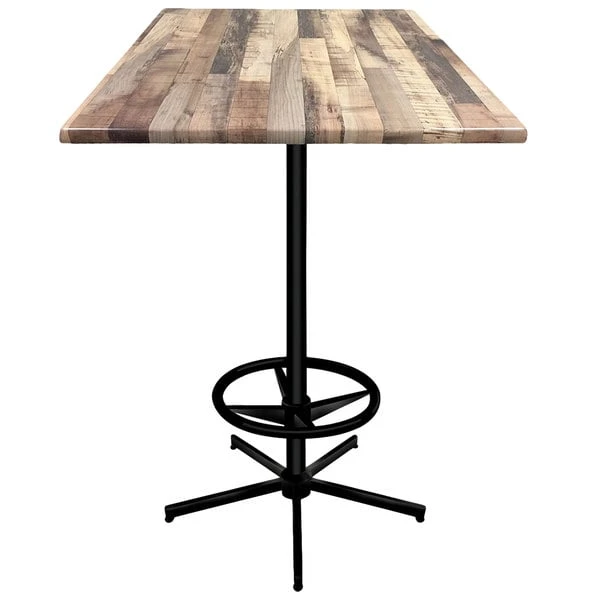 Holland Bar Stool OD21642BWOD36SQRustic 36" Square Rustic Wood Laminate Outdoor / Indoor Bar Height Table With Foot Rest Base 1 Holland Bar Stool OD21642BWOD36SQRustic 36" Square Rustic Wood Laminate Outdoor / Indoor Bar Height Table With Foot Rest Base