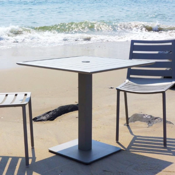 BFM Seating South Beach 32" Square Titanium Silver Outdoor Table With 4 Chairs 2 BFM Seating South Beach 32" Square Titanium Silver Outdoor Table With 4 Chairs - Image 2