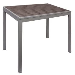 BFM Seating Seaside 31" Square Soft Gray Metal Bolt-Down Standard Height Table With Gray Synthetic Teak Top