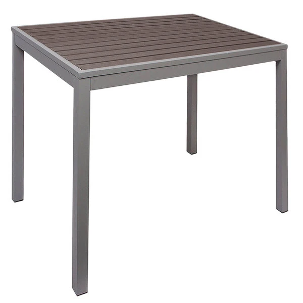 BFM Seating Seaside 31" Square Soft Gray Metal Bolt-Down Standard Height Table With Gray Synthetic Teak Top 1 BFM Seating Seaside 31" Square Soft Gray Metal Bolt-Down Standard Height Table With Gray Synthetic Teak Top