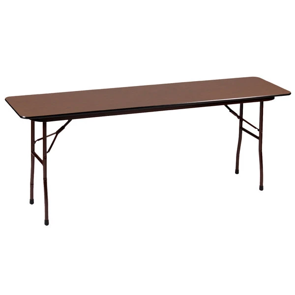 Correll 18" X 96" Rectangular Walnut Solid High Pressure Heavy Duty Folding Table With Plywood Core 1 Correll 18" X 96" Rectangular Walnut Solid High Pressure Heavy Duty Folding Table With Plywood Core