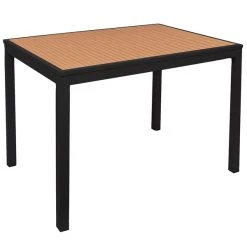 BFM Seating Longport 32" X 48" Black Aluminum Bolt-Down Bar Height Table With Synthetic Teak Top