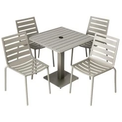 BFM Seating South Beach 32" Square Titanium Silver Outdoor Table With 4 Chairs