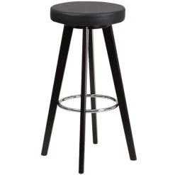 Flash Furniture CH-152601-BK-VY-GG Trenton Series Cappuccino Wood Bar Height Stool With Black Vinyl Seat
