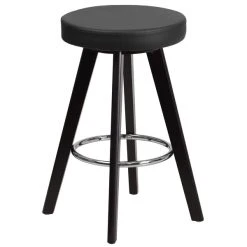 Flash Furniture CH-152600-BK-VY-GG Trenton Series Cappuccino Wood Counter Height Stool With Black Vinyl Seat