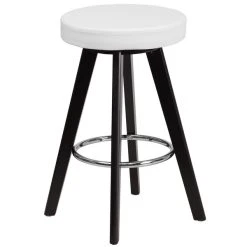 Flash Furniture CH-152600-WH-VY-GG Trenton Series Cappuccino Wood Counter Height Stool With White Vinyl Seat