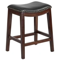 Flash Furniture TA-411026-CA-GG Cappuccino Wood Counter Height Stool With Black Leather Saddle Seat
