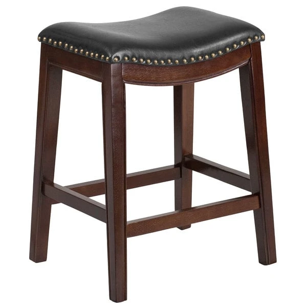 Flash Furniture TA-411026-CA-GG Cappuccino Wood Counter Height Stool With Black Leather Saddle Seat 1 Flash Furniture TA-411026-CA-GG Cappuccino Wood Counter Height Stool With Black Leather Saddle Seat
