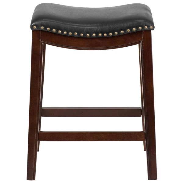 Flash Furniture TA-411026-CA-GG Cappuccino Wood Counter Height Stool With Black Leather Saddle Seat 2 Flash Furniture TA-411026-CA-GG Cappuccino Wood Counter Height Stool With Black Leather Saddle Seat - Image 2