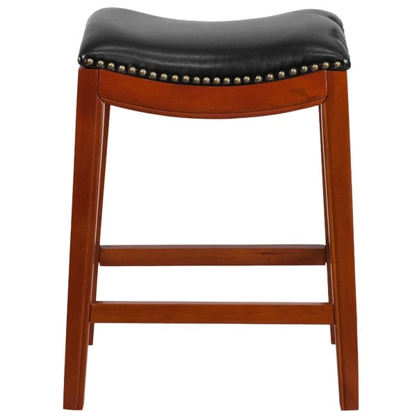 Flash Furniture TA-411026-LC-GG Light Cherry Wood Counter Height Stool With Black Leather Saddle Seat 2 Flash Furniture TA-411026-LC-GG Light Cherry Wood Counter Height Stool With Black Leather Saddle Seat - Image 2
