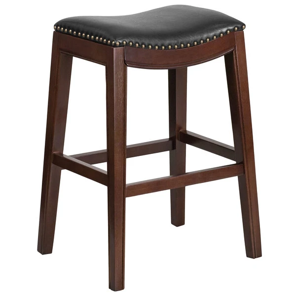 Flash Furniture TA-411030-CA-GG Cappuccino Wood Bar Height Stool With Black Leather Saddle Seat 1 Flash Furniture TA-411030-CA-GG Cappuccino Wood Bar Height Stool With Black Leather Saddle Seat