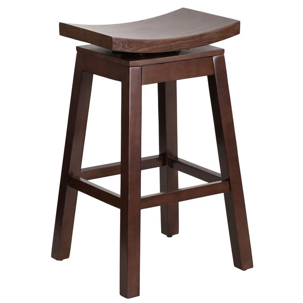 Flash Furniture TA-SADDLE-1-GG Cappuccino Wood Bar Height Stool With Auto Swivel Seat 1 Flash Furniture TA-SADDLE-1-GG Cappuccino Wood Bar Height Stool With Auto Swivel Seat