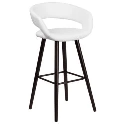 Flash Furniture CH-152560-WH-VY-GG Brynn Series Cappuccino Wood Bar Height Stool With White Vinyl Seat