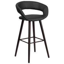 Flash Furniture CH-152560-BK-VY-GG Brynn Series Cappuccino Wood Bar Height Stool With Black Vinyl Seat