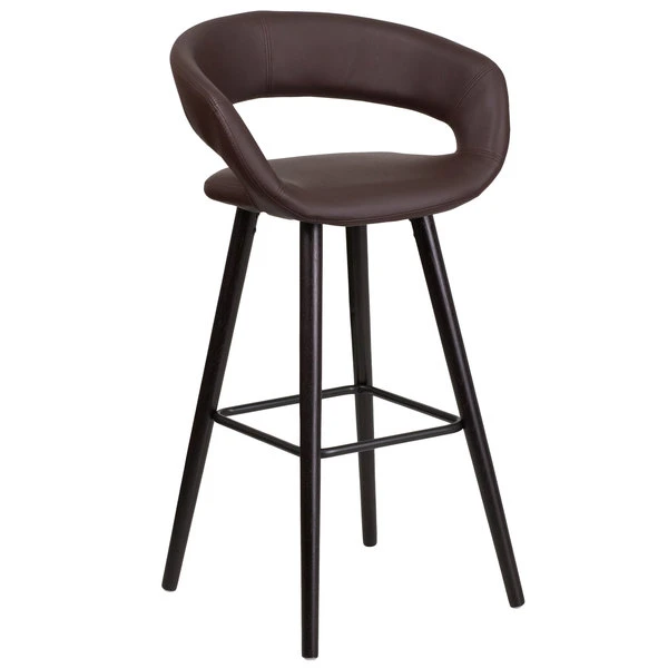 Flash Furniture CH-152560-BRN-VY-GG Brynn Series Cappuccino Wood Bar Height Stool With Brown Vinyl Seat 1 Flash Furniture CH-152560-BRN-VY-GG Brynn Series Cappuccino Wood Bar Height Stool With Brown Vinyl Seat