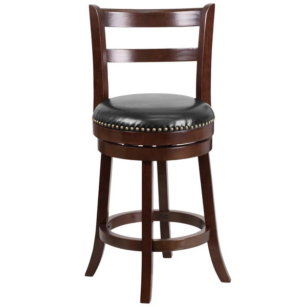 Flash Furniture TA-16026-CA-GG Cappuccino Wood Counter Height Ladder Back Stool With Black Leather Swivel Seat 3 Flash Furniture TA-16026-CA-GG Cappuccino Wood Counter Height Ladder Back Stool With Black Leather Swivel Seat - Image 3