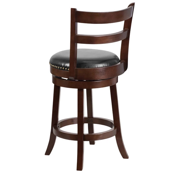 Flash Furniture TA-16026-CA-GG Cappuccino Wood Counter Height Ladder Back Stool With Black Leather Swivel Seat 2 Flash Furniture TA-16026-CA-GG Cappuccino Wood Counter Height Ladder Back Stool With Black Leather Swivel Seat - Image 2