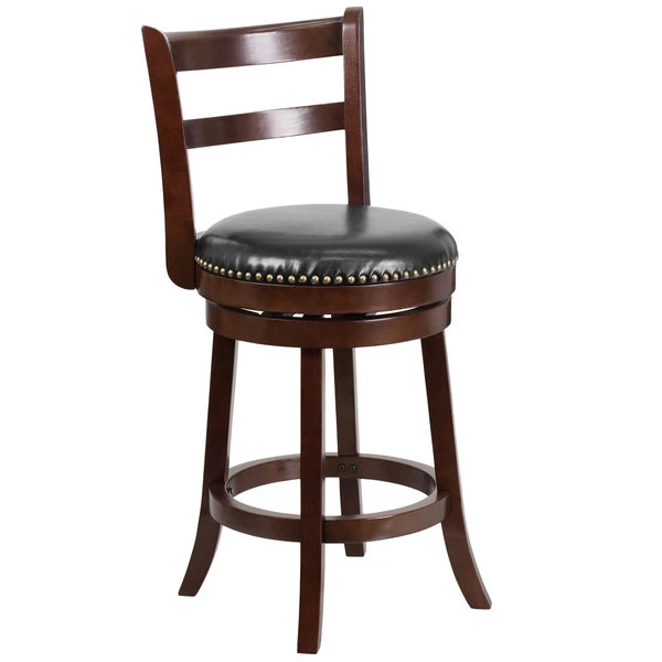 Flash Furniture TA-16026-CA-GG Cappuccino Wood Counter Height Ladder Back Stool With Black Leather Swivel Seat 1 Flash Furniture TA-16026-CA-GG Cappuccino Wood Counter Height Ladder Back Stool With Black Leather Swivel Seat