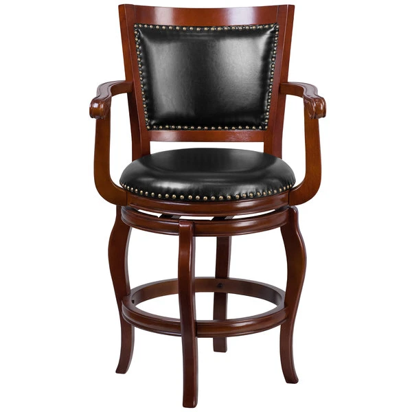 Flash Furniture TA-2125-24-CHY-GG Cherry Wood Counter Height Panel Back Stool With Black Leather Swivel Seat 3 Flash Furniture TA-2125-24-CHY-GG Cherry Wood Counter Height Panel Back Stool With Black Leather Swivel Seat - Image 3