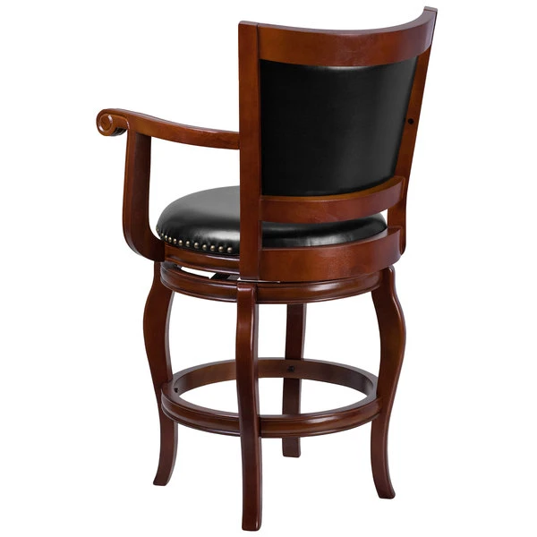 Flash Furniture TA-2125-24-CHY-GG Cherry Wood Counter Height Panel Back Stool With Black Leather Swivel Seat 2 Flash Furniture TA-2125-24-CHY-GG Cherry Wood Counter Height Panel Back Stool With Black Leather Swivel Seat - Image 2