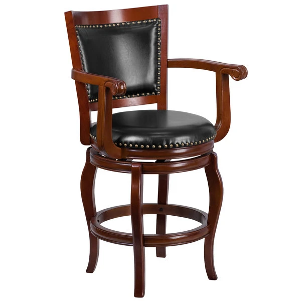 Flash Furniture TA-2125-24-CHY-GG Cherry Wood Counter Height Panel Back Stool With Black Leather Swivel Seat 1 Flash Furniture TA-2125-24-CHY-GG Cherry Wood Counter Height Panel Back Stool With Black Leather Swivel Seat