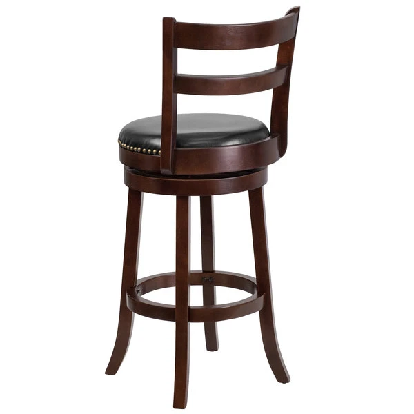 Flash Furniture TA-16029-CA-GG Cappuccino Wood Bar Height Ladder Back Stool With Black Leather Swivel Seat 2 Flash Furniture TA-16029-CA-GG Cappuccino Wood Bar Height Ladder Back Stool With Black Leather Swivel Seat - Image 2