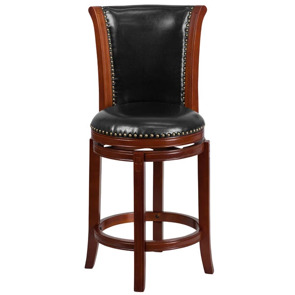 Flash Furniture TA-220126-DC-CTR-GG Dark Chestnut Wood Counter Height Panel Back Stool With Black Leather Swivel Seat 3 Flash Furniture TA-220126-DC-CTR-GG Dark Chestnut Wood Counter Height Panel Back Stool With Black Leather Swivel Seat - Image 3
