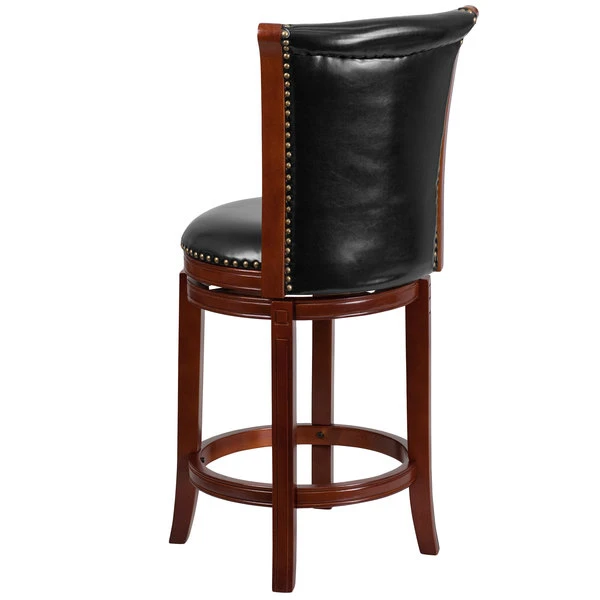 Flash Furniture TA-220126-DC-CTR-GG Dark Chestnut Wood Counter Height Panel Back Stool With Black Leather Swivel Seat 2 Flash Furniture TA-220126-DC-CTR-GG Dark Chestnut Wood Counter Height Panel Back Stool With Black Leather Swivel Seat - Image 2