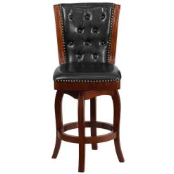 Flash Furniture TA-240126-CA-GG Cappuccino Wood Counter Height Button Tufted Back Stool With Black Leather Swivel Seat 5 Flash Furniture TA-240126-CA-GG Cappuccino Wood Counter Height Button Tufted Back Stool With Black Leather Swivel Seat -Zown Shop 1424465