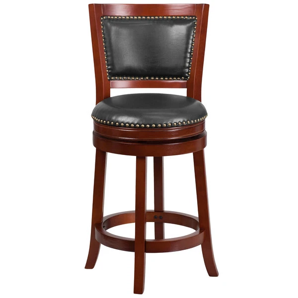 Flash Furniture TA-355526-DC-CTR-GG Dark Cherry Counter Height Panel Back Stool With Walnut Leather Swivel Seat 3 Flash Furniture TA-355526-DC-CTR-GG Dark Cherry Counter Height Panel Back Stool With Walnut Leather Swivel Seat - Image 3