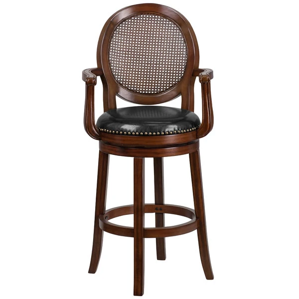 Flash Furniture TA-550430-E-GG Expresso Bar Height Woven Rattan Back Stool With Black Leather Swivel Seat 3 Flash Furniture TA-550430-E-GG Expresso Bar Height Woven Rattan Back Stool With Black Leather Swivel Seat - Image 3