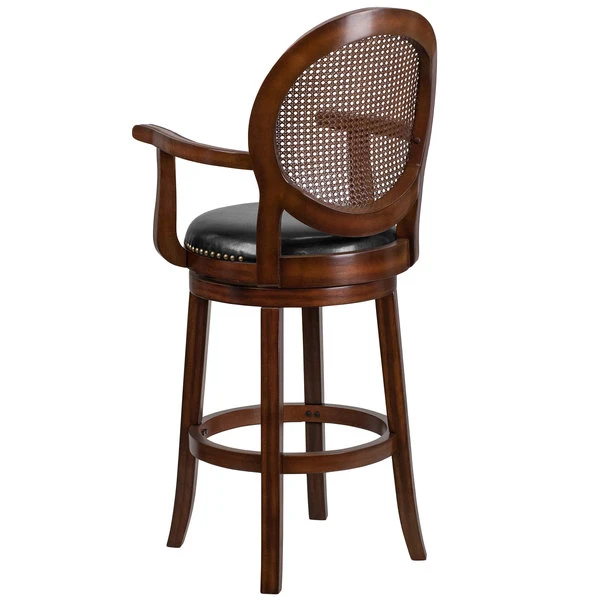 Flash Furniture TA-550430-E-GG Expresso Bar Height Woven Rattan Back Stool With Black Leather Swivel Seat 2 Flash Furniture TA-550430-E-GG Expresso Bar Height Woven Rattan Back Stool With Black Leather Swivel Seat - Image 2
